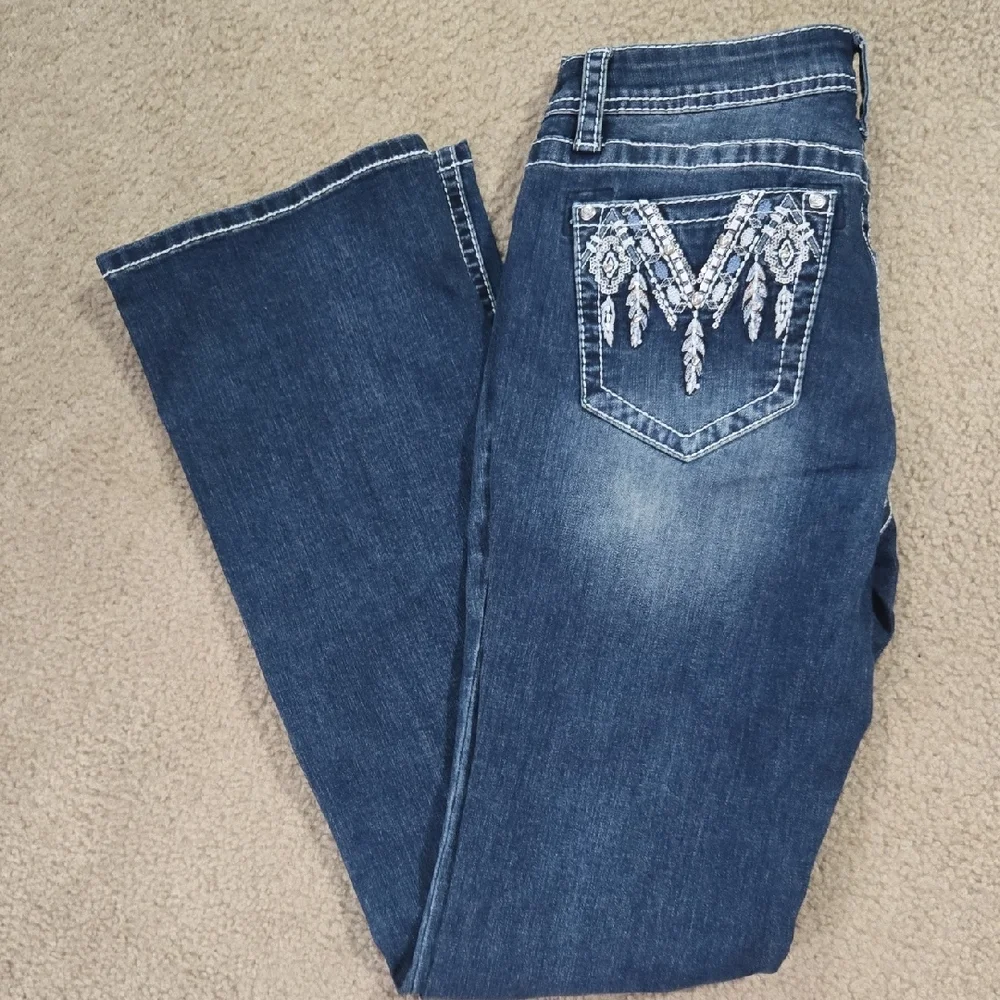 Grace in LA Blue Boot Cut Jeans with Embellished Pockets - Picture 7 of 11